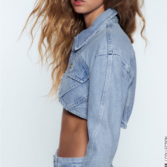 ZARA Cropped Denim Jean Jacket Size M BNWT - Picture 9 of 14